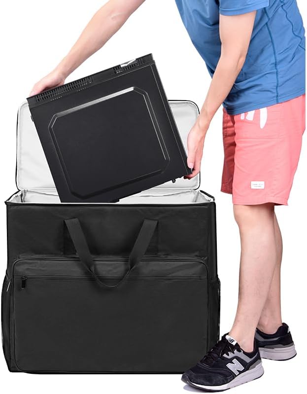 BUBM PC Carrying Case on Wheels, Desktop Travel Bag with Detachable Trolley for PC Tower, Keyboard and Mouse, Gray (Bag Only, Patented Design)