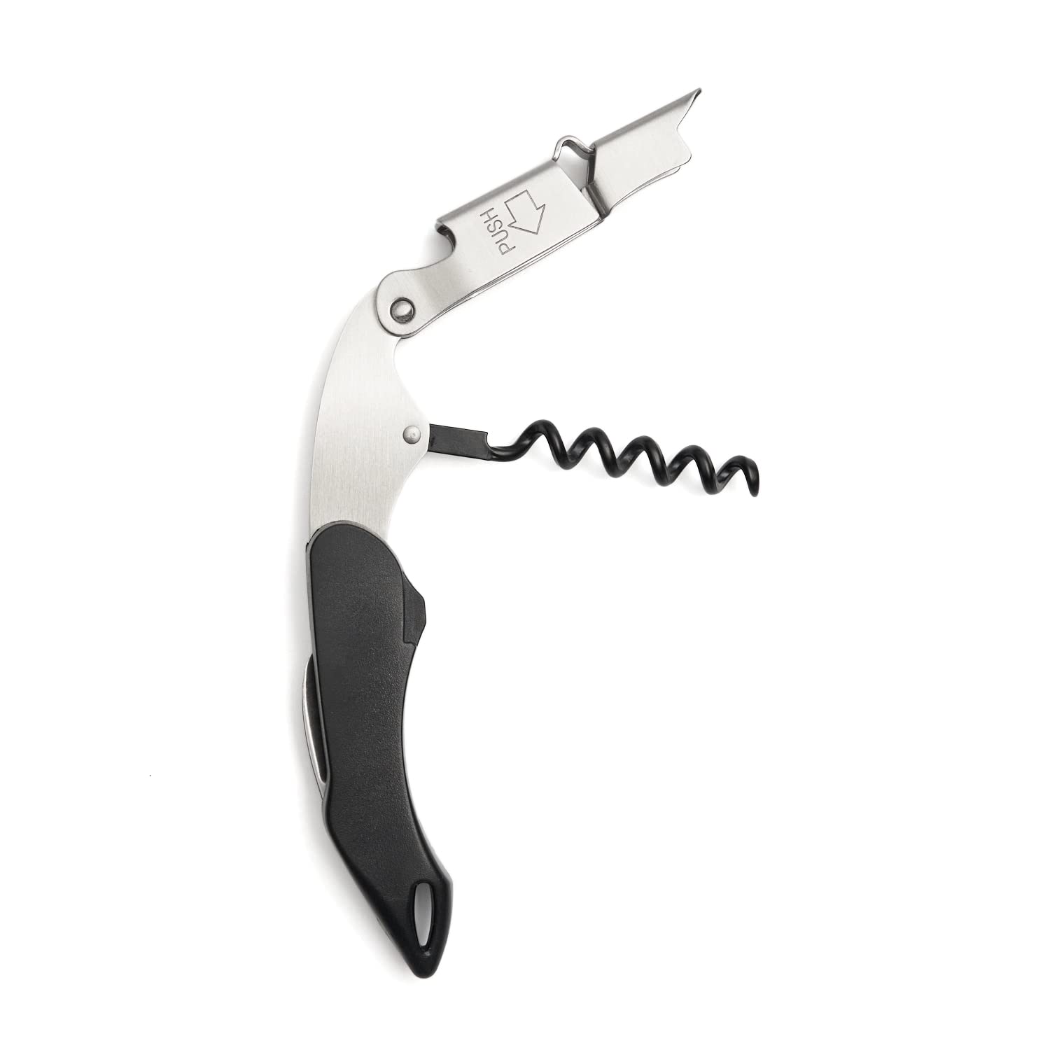 VINAK - Sacacorchos Camarero Profesional XPERT | Negro | Acero Inoxidable | Doble Apoyo Articulado | Abrebotellas y Navaja Cortacápsulas | Espiral Teflonada
