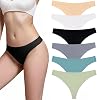 flintronic 6 Pack Seamless Women Thong Underwear, Sexy Ladies Underwear, No Show Panties, One-Size, Black