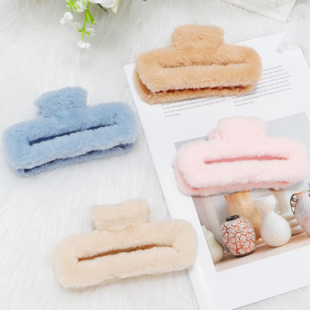 Amazon.com : Ahoney 5 Inch Fuzzy Hair Claw Clips Cute Soft Hair