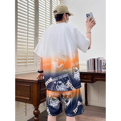 Red-Orange Color Summer Casual Round Neck Men's Suit Breathable Ice Silk Sportswear2