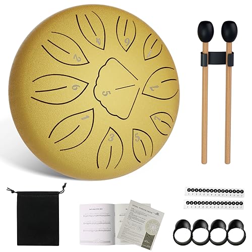 Aedcbaide Mini Steel Tongue Drum Enfant à 6 Pouces 11 Tons, Handpan Drum Instrument de Musique Adulte à Percussion en Acier de 11 Notes Tambour Zenà Main...