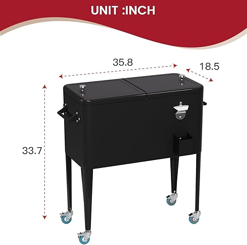 Miniatura 8 de Enfriador de 80 cuartos de galón para exteriores, enfriador de hielo con ruedas, asas laterales, abridor de botellas, enfriador de bebidas portátil