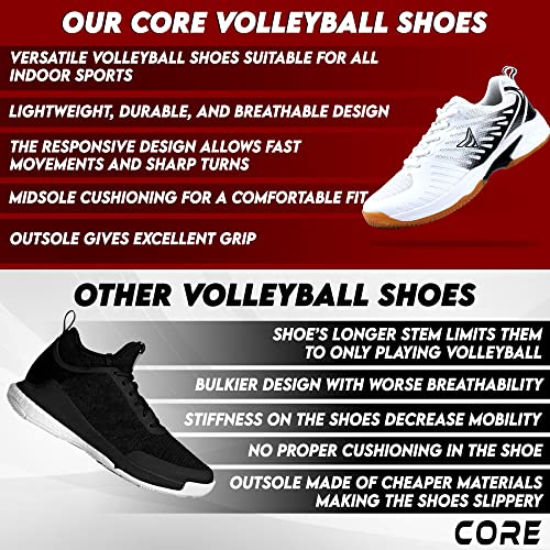 Core Volleyball Shoes - Lightweight Volleyball Shoes Men And Women - Indoor Court Shoes Suitable For Badminton, Pickleball, Squash And Other Indoor Sports White #TOP5