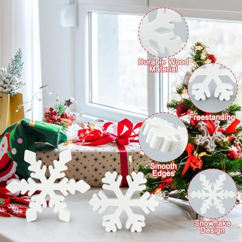 Image of Wooden Snowflake Table Decorations 4 PCS, Winter Decor for Home Indoor