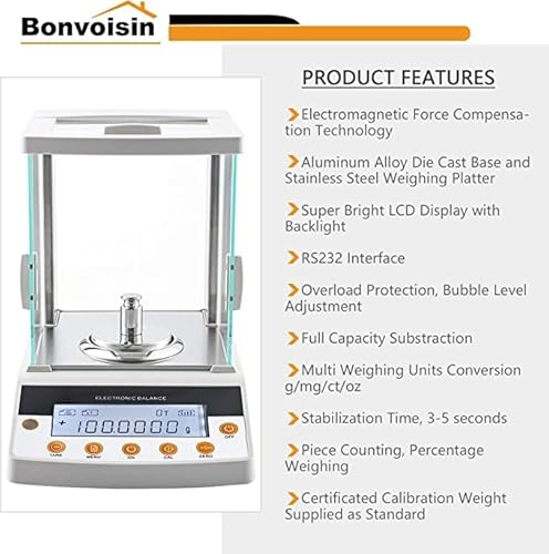 Bonvoisin Digital Analytical Balance 0.1Mg High Precision Lab Scale Ce Certificated Electronic Balance 0.0001G Scientific Laboratory Scale (220G, 0.1Mg) #TOP6