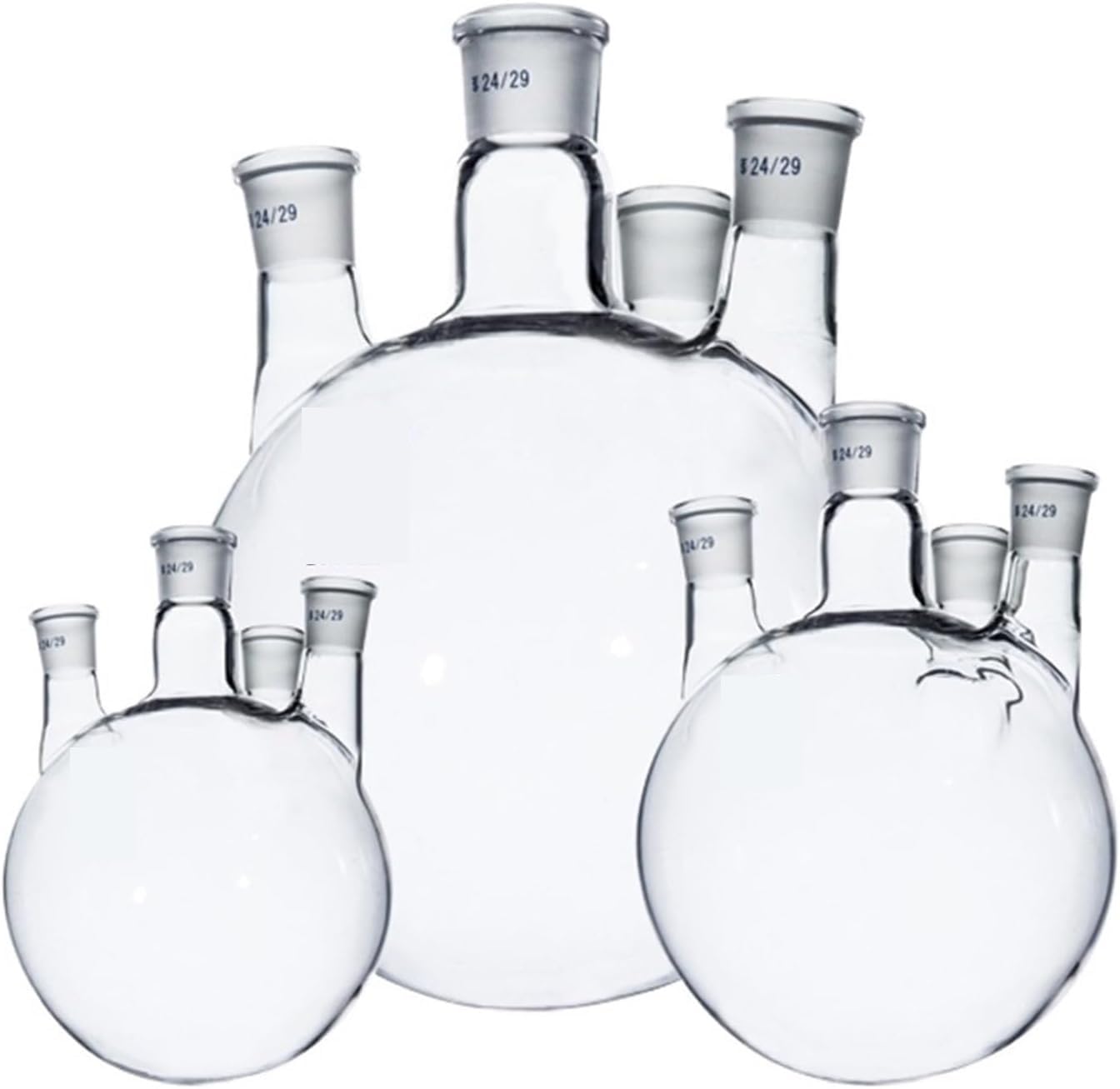 Matraz de vidrio para laboratorio, Matraz de reacción de fondo redondo de vidrio de borosilicato de 4 cuellos, varios tamaños(500ml 24x19x19x19)