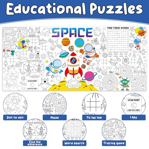 Image of Naozinebi Outer Space Giant Coloring Poster Large Coloring Tablecloth Big Paper Sheet Page Solar System Table Cloth DIY Activity Game Art Crafts Mat Wall Home Party Decoration Supplies