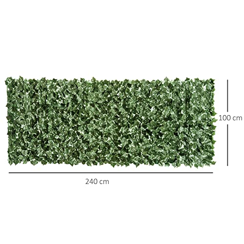 Outsunny 1-Piece Artificial Leaf Hedge Screen Privacy Fence Panel for Garden Outdoor Indoor Decor Dark Green, 2.4M x 1M - Image 3