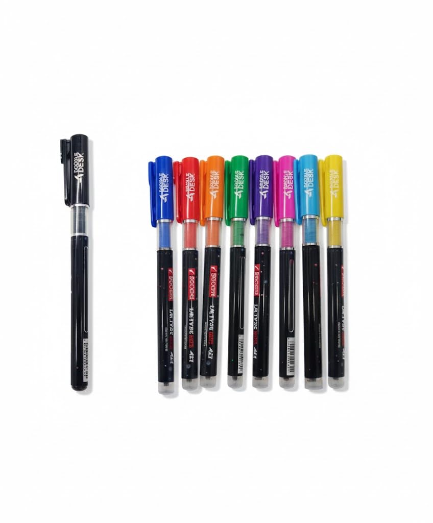 Doodle Desk Multicolour Gel Pens for Writing, Pack of 10 Smooth Rollerball Style Ink Pens, Assorted Colours for School, Office and Creative Use