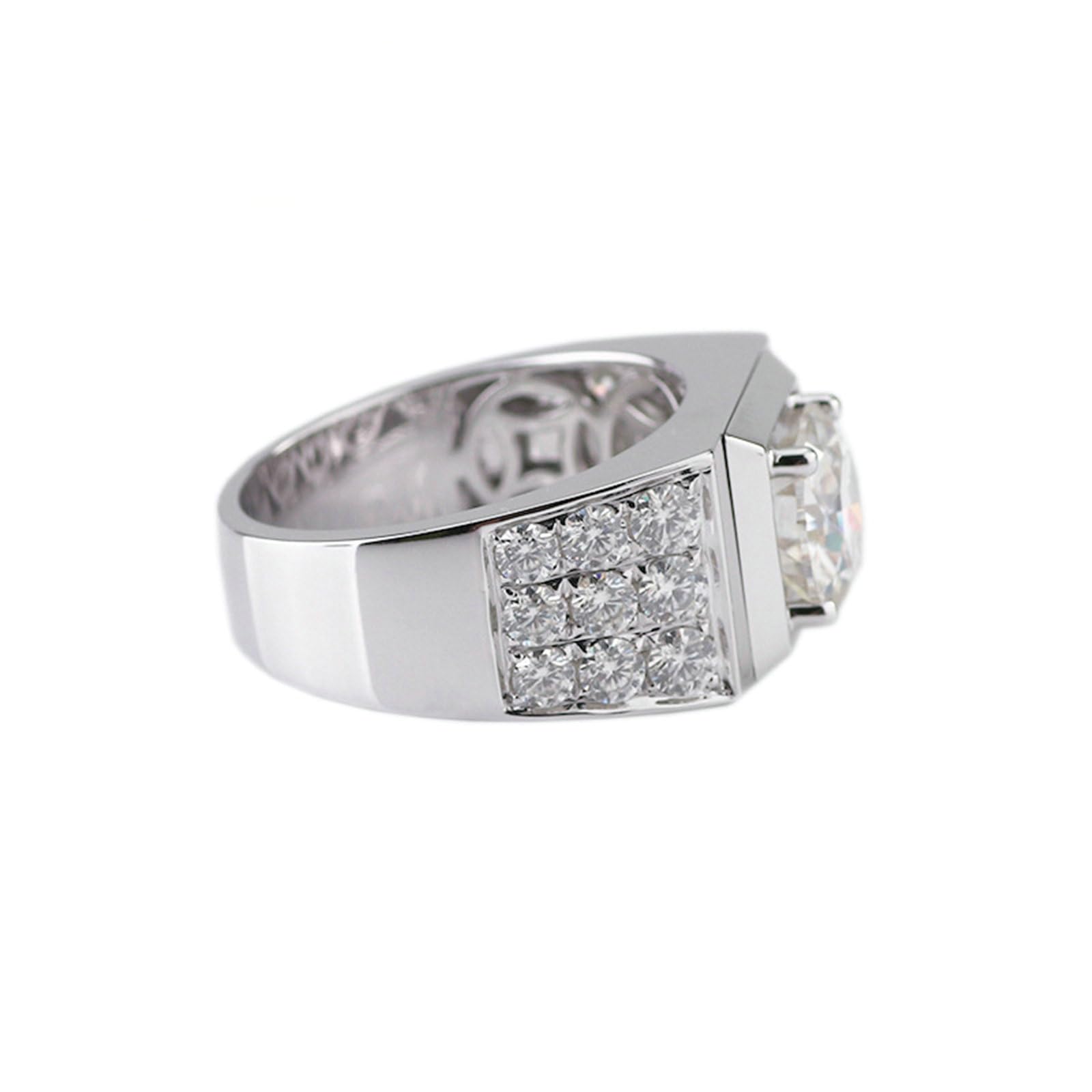 Promise Anillo para hombre, anillo de lujo con moissanite redondo de 1/2/3 ct, oro blanco