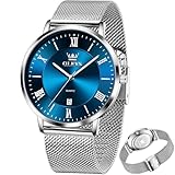 Top 10 Picks for the Best Quartz Dress Watch Reviewed 3 OLEVS Blue Watches for Men Mesh Strap Business Dress Analog Quartz Stainless Steel Waterproof Luminous Date Fashion Men Silver Watch