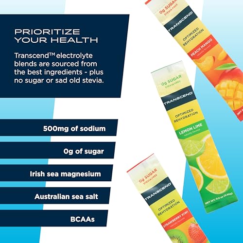 Image of Transcend Hydration - Optimal Rehydration with No Sugar or Stevia Plus BCAAs and Magnesium - No Blood Sugar Effects - 15-Pack