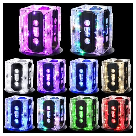 Halloscume 10 Sets 80s 90s Neon Party Decoration Novelty Cassette Tape Centerpiece Hip Hop Radio Boombox Light Bucket Table Favor for Back to 1980 1990 Retro Disco Rock Roll Music Party Supplies