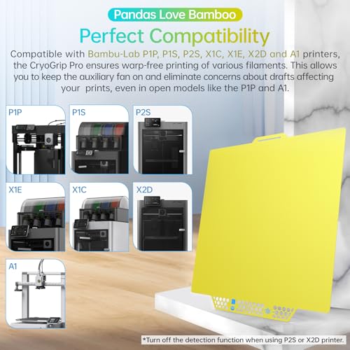 Image of BIQU CryoGrip Pro Glacier Yellow Compatible with Bambu-Lab P1S /P1P /P2S /X2D /X1C /X1E /A1 3D Printers 257x257MM Panda Build Plate Double Sided Upgrade Removable Surface Platform