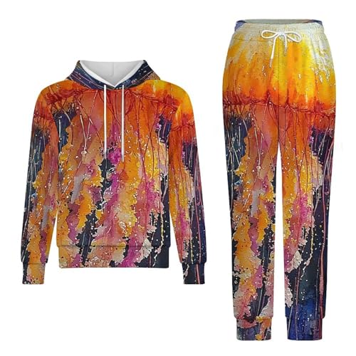 Boys Girls Hoodie Pants Hooded Sweatshirt Sweatpant 2 Piece Clothing Set, Jellyfish Watercolor Art4