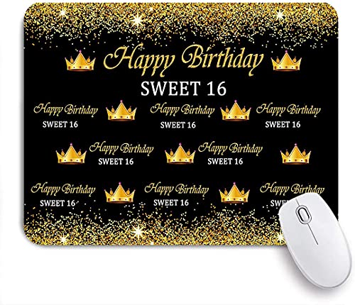 Gaming Mouse Pads, Oro y Negro Sweet 16 Crown Cumpleaños Feliz Cumpleaños Manchas de Oro Cover