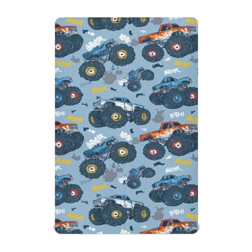 Image of Baby Crib Sheet Monster Truck Cars Crib Mattress for Boys and Girls Playard Sheet Soft Breathable Fitted Baby Mattress Cover 52x28in