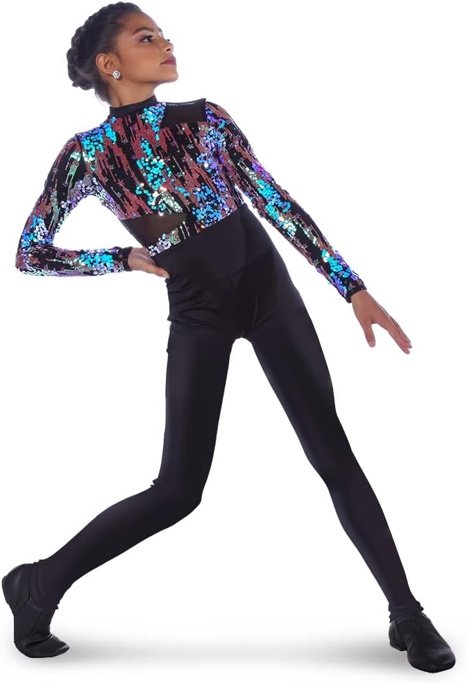 Iridescent Sequin Biketard Unitard Leotard Dance Womens & Girls - Image 5