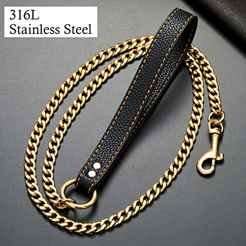 Training Lead Leash For Dogs, 3/4.3Ft No Pull Dog Leash,Heavy Duty Strong Durable Stainless Steel Silver Gold Rope Chain With Traffic Soft Padded Handle For Small Medium Large Dogs #TOP1