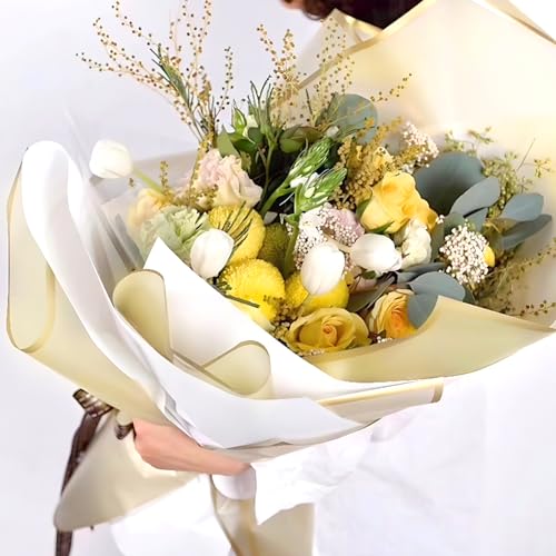 image for Jutieuo 20 Sheets Gold Flower Wrapping Paper, Waterproof Translucent K