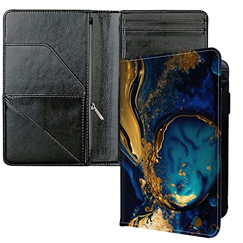 Server Books for Waitress, with 7 Large Pockets, Waiter Serving Book, Waitstaff Server Order Pads, Cute PU Leather Server Book with Pen Holder Fit Server Apron, Blue Gold Marble