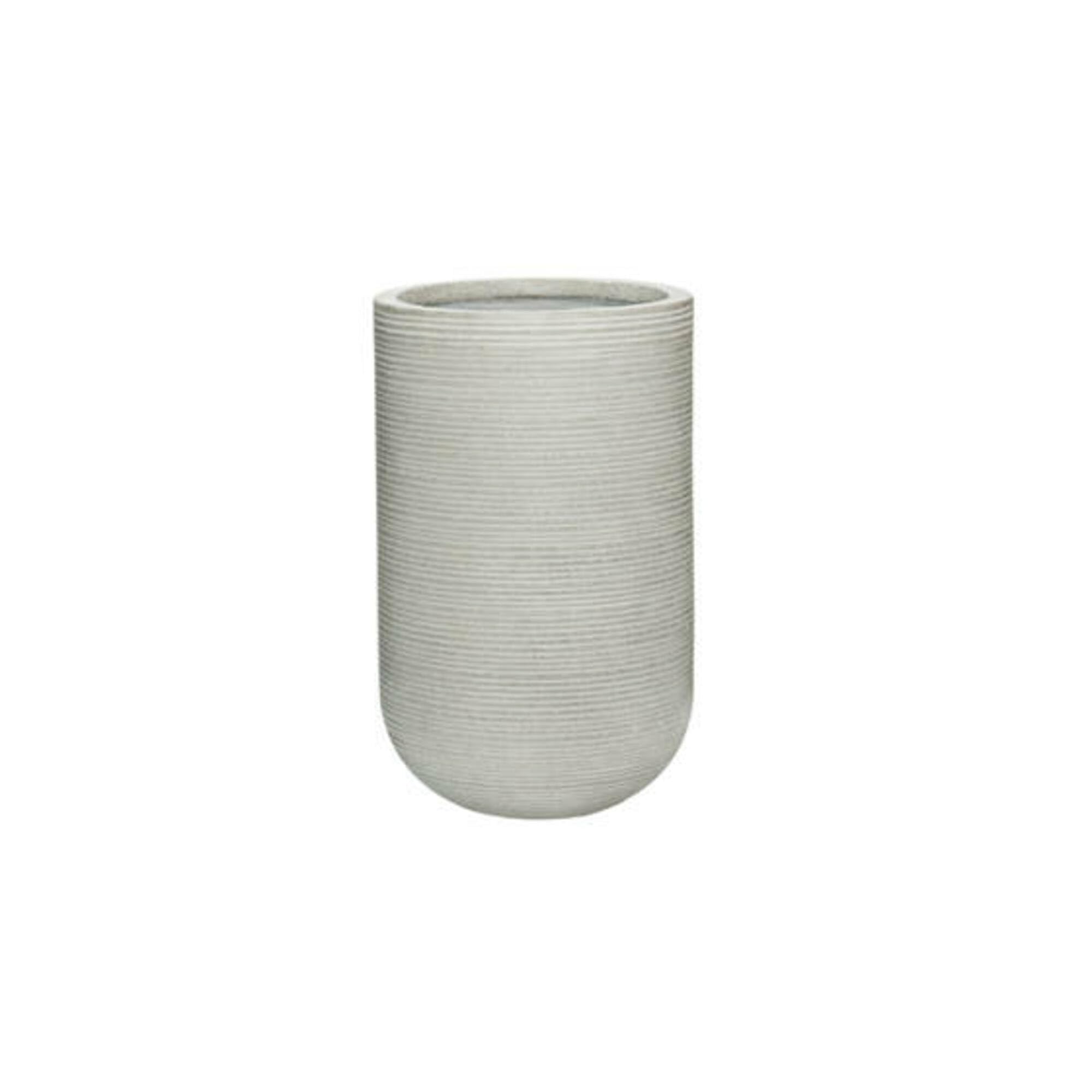 Pottery Pots 17.72" H Small Round Light Grey Ficonstone Indoor Outdoor Horizontally Ridged Cody High Planter, Home Garden Patio
