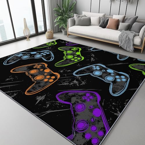 para salón, Manijas Coloridas de Moda Alfombra Pelo Corto Salon Moderna 90 x 150 cm Antideslizante, Fina, Lavable, Plegable, para Interior, Oficina, Dormitorio, Cocina Color Negro Fluorescente