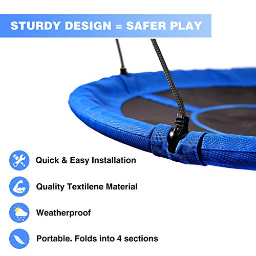 RedSwing 43\" Flying Saucer Swing for Kids Outdoor, Large Round Tire Swings for Trees and Swingset, Strong Heavy Duty for Outside Playground, 500LBS Weight Capacity, Blue