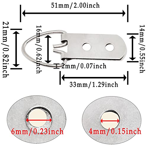 Image of 100pcs Large D-Ring Double Hole with Screws,Picture Frame Hangers Triangle Ring,Picture Frames Double Holes Clasp,Hardware Hang Buckle(Silver)