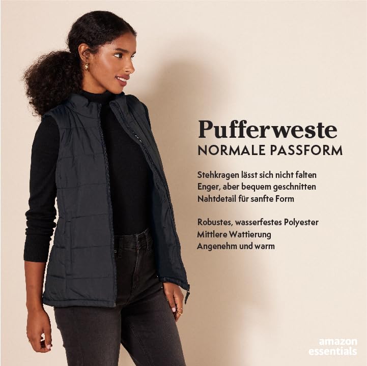 Amazon Essentials Damen mittelschwere Pufferweste, Schwarz, XX-Large