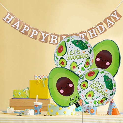 LUOEM 4Pcs Foil Balloons Avocado Pattern Mylar Helium Balloons Birthday Party Decorations (Round2 and Oval2)