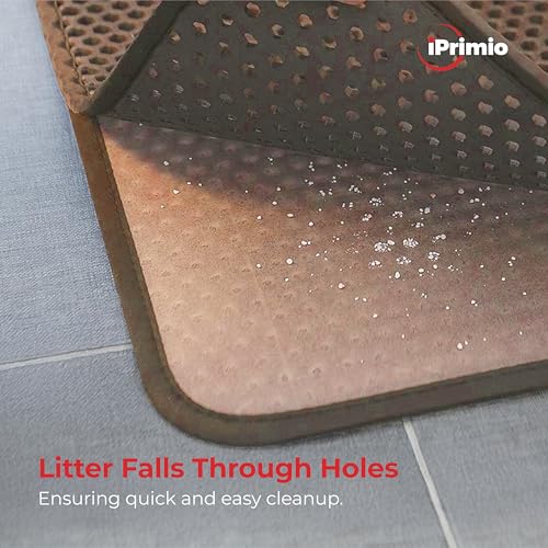 Small Cat Litter Trapper by iPrimio - Litter Mat, EZ Clean Cat Mat, Litter Box Mat Water Proof Layer and Puppy Pad Option. Patented (23\"x21\" Brown)