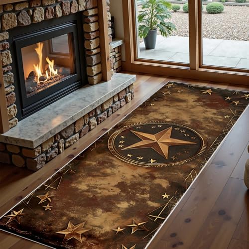 Texas Star Hallway Runner Rug, 4x8ft, Vintage Western Rug, Rustic