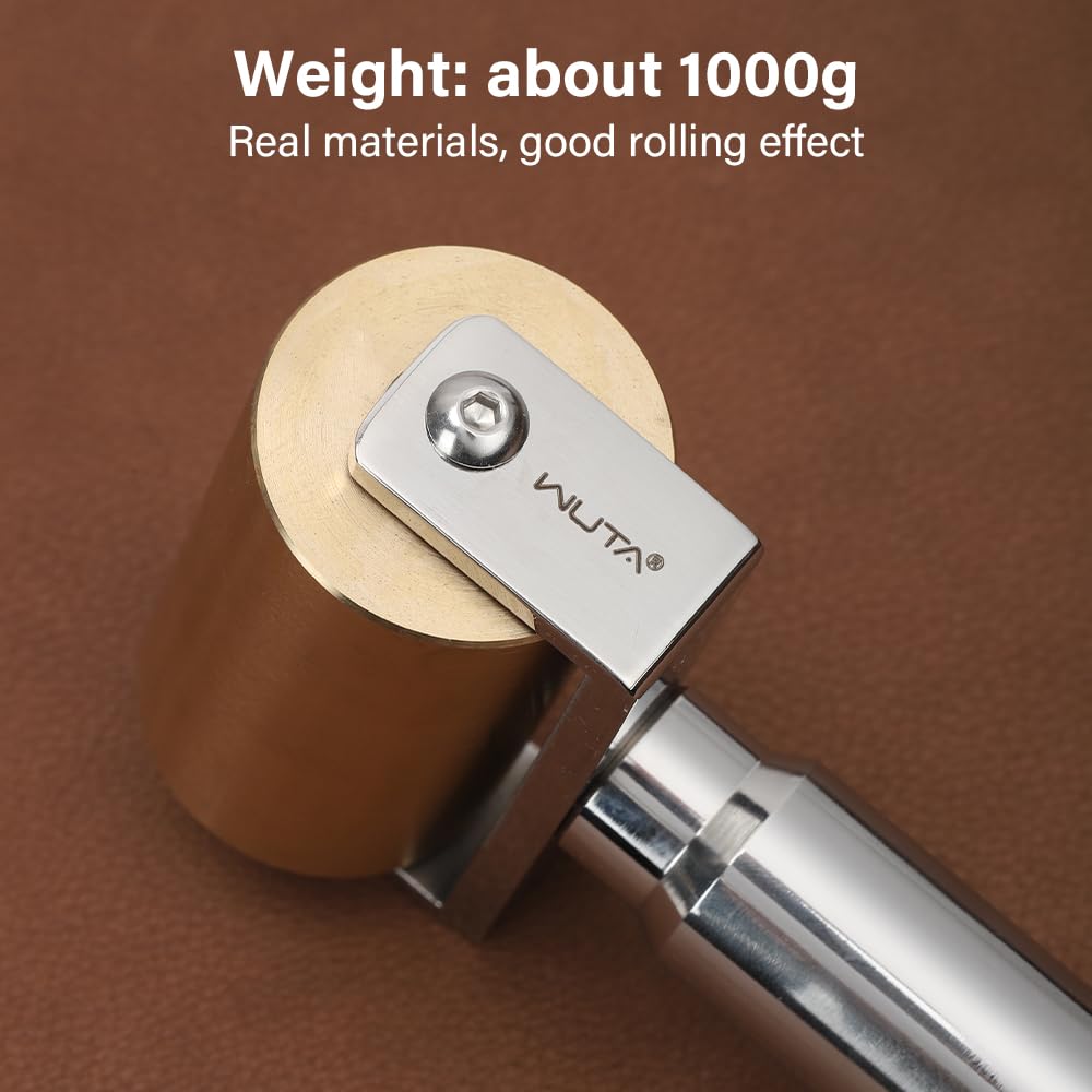 WUTA Rodillo de presión de 65 mm de latón macizo + acero inoxidable, rodillo de piel para pegamento y laminación, alisador profesional de bordes y rodillo de costura para procesamiento de cuero DIY