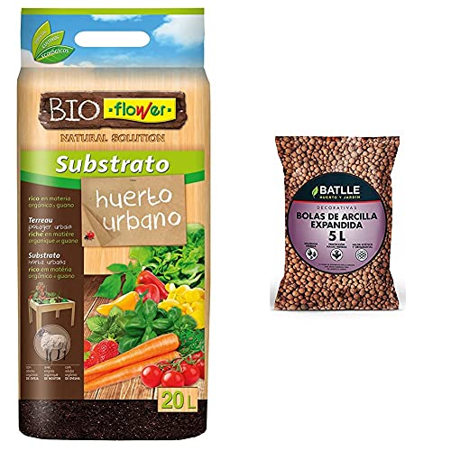 Flower 80152 80152-Substrato Huerto Urbano, 20 L, No Aplica, 30X5X55 Cm + Sustrato Bolas Arcilla Expandida 5L - Batlle