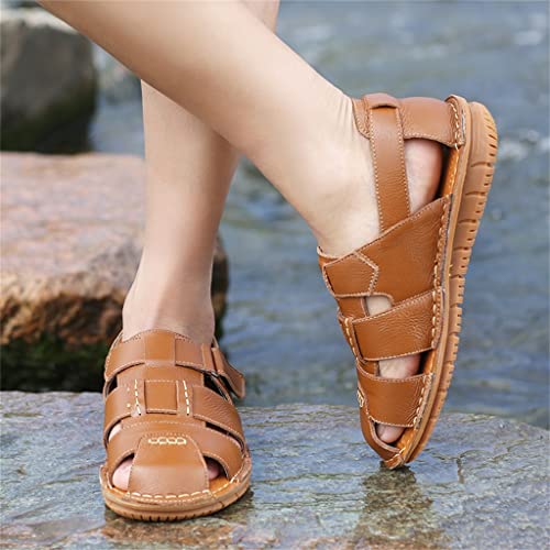 Men Sandals Leather Cowhide Beach Sandals Male Toe Outdoor Men's Casual Shoes(42)2