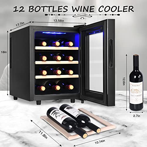 Vehipa Wine Cooler-12 Bottle Wine Cooler Refrigerator, Freestanding Wine Cellar Quiet Operation Digital Temperature Control Wine Fridge Freestanding for Wine Beer Champagne or Sparkling Wine(Black)