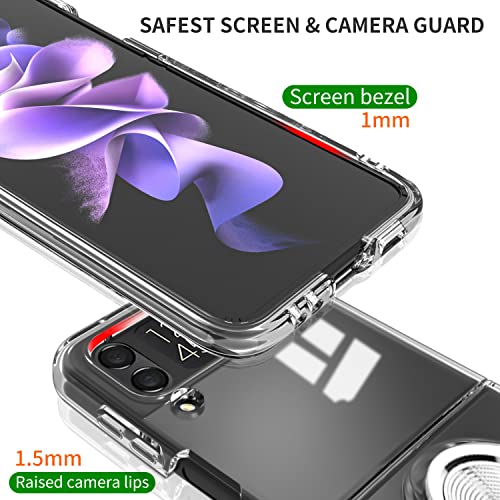 Tnarru Compatible For Samsung Galaxy Z Flip 4 Case With Ring Holder Kickstand [With Magnetic] Soft Tpu Shockproof Electroplated Protective Phone Case For Galaxy Z Flip 4 Crystal Clear #TOP2