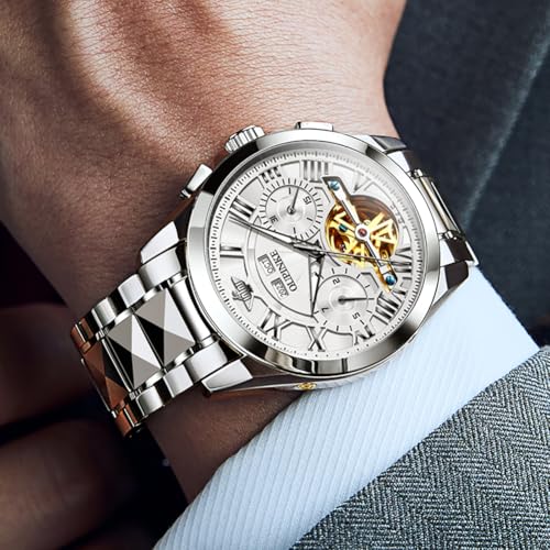 Image of OUPINKE Watches for Men Automatic Skeleton Self Winding Dress Wrist WatchBusiness Waterproof Luminous Tungsten