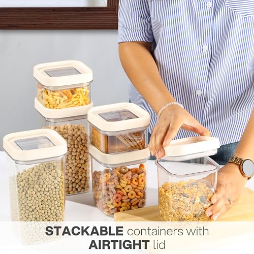Image of CELLO Airlock Square Pet Storage Jar for Kitchen Set of 2 Pcs, 900 ml White | Freezer & Fridge Safe Stackable Airtight Kitchen Storage Container Jar Set for Bread Cereal Coffee Fruits Pasta Spices
