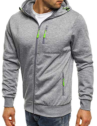 Image of VANVENE Mens Plain Colour Hoodie Hoody Hooded Sweatshirt Casual Summer Work Wear Fleece Zip Up Cardigan Hooded Jacket Tops Shirts Grey, 2XL