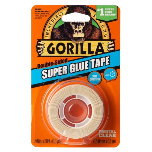 Image of Gorilla Super Glue Tape, Multi-Purpose, Permanent, Double Sided, High Tack, 5 /8in x 20ft, Clear (Pack of 6)