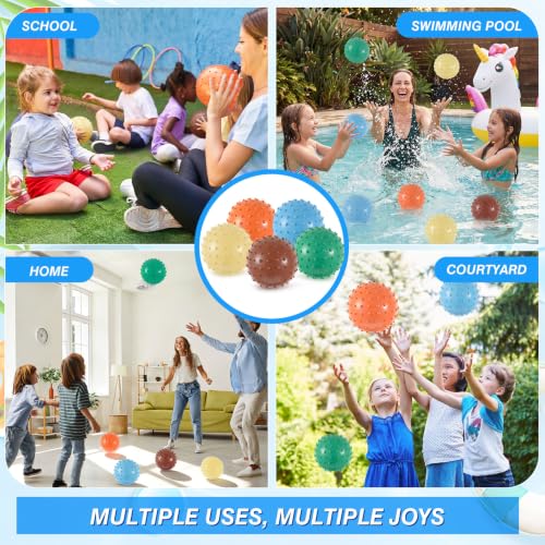 Junkin 100 Pack Knobby Balls Bulk 5.5" Soft Bouncy Ball Bulk for Toddlers Sensory Toy with Air Pump Plastic Inflatable Spiky Massage Stress Fidget Toy for Playground School Party Play (Bohemian Color) - Image 5