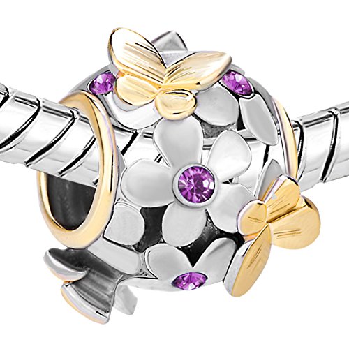 Image of Butterfly Imitation Birthday Crystal Flower Bead Charms for Bracelet (Feb)