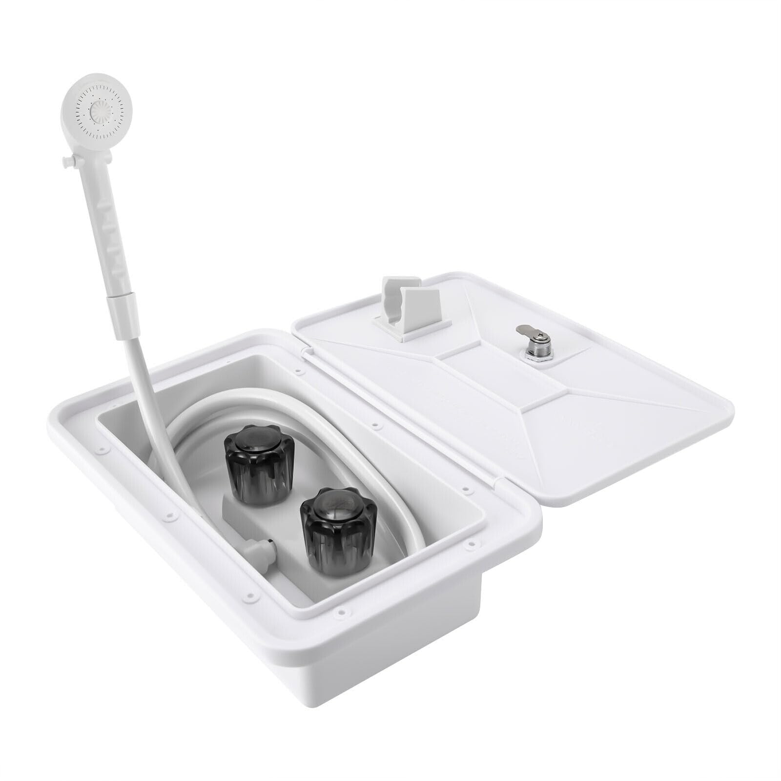 Kit de douche extérieur avec serrure et clés pour bateau, camping-car, caravane, camping-car (blanc)