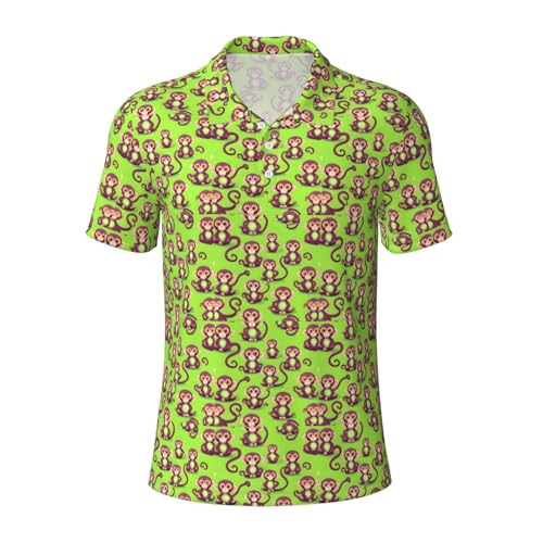Polo homme vert motif singe anti-transpiration manches courtes chic