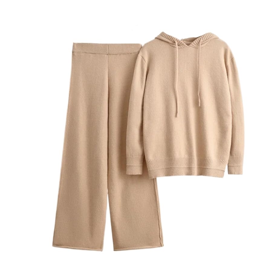 OrDobo Completi da Donna 2 Pezzi Tuta - Completo Invernale in Maglia in Due Pezzi in Stile Coreano Maglione con Cappuccio Casual Pantaloni Larghi A Vita Alta E alla Caviglia Abbigliamento Casual