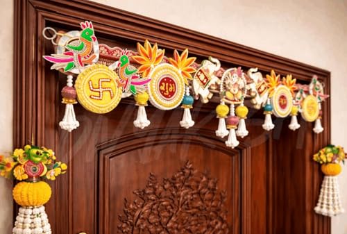 Image of Divyakosh Handcrafted Designer Toran for Main Door | Premium Ganesh Shubh-Labh Elephant Door Hanging | Festive Diwali Pooja Home Decor Bandhanwar - 40 Inch