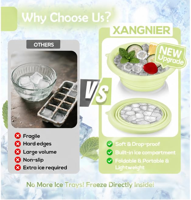 Image of Ice Facial Bowl | Facial Cold Plunge | Collapsible Bowl For Face Ice Bath with Built-In Icetray | Facial Ice Therapy for Acne Relief and Pore Shrinking, Cold Therapy for Home, Travel & Parties (LIME GREEN)